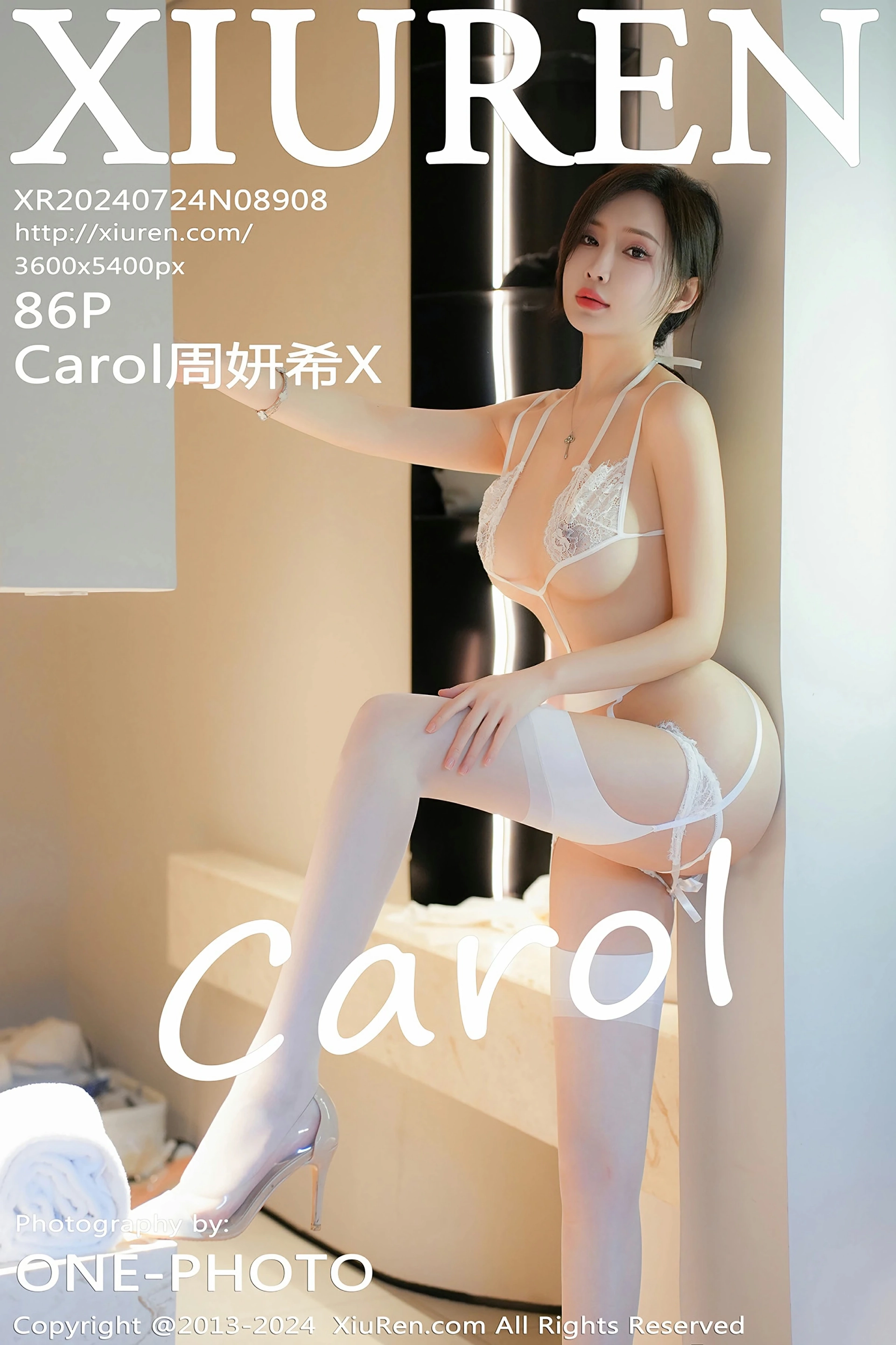 [XiuRen秀人网] 2024.07.24 No.8908 Carol周妍希X 性感白色情趣内衣 白色丝袜 新疆心愿旅拍写真 [86+1P]